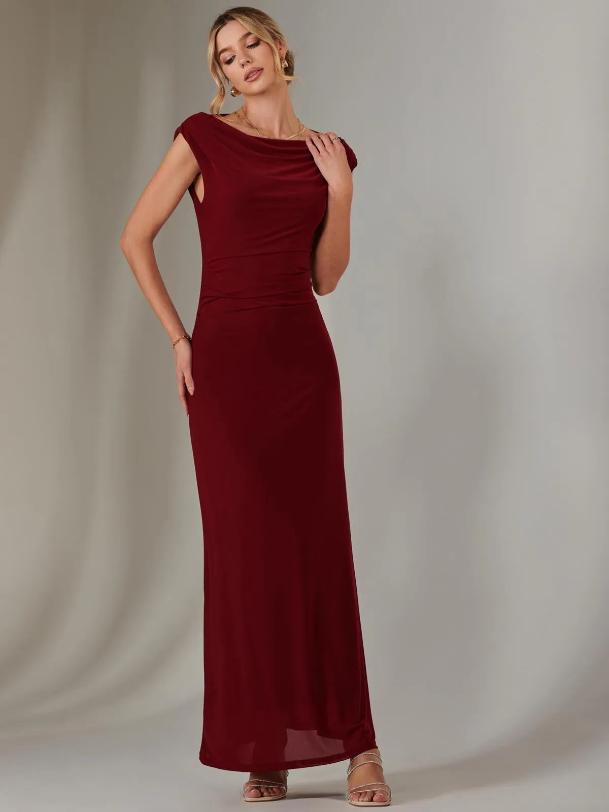 Eva Round Neck Sleeveless Maxi Dress, Burgundy