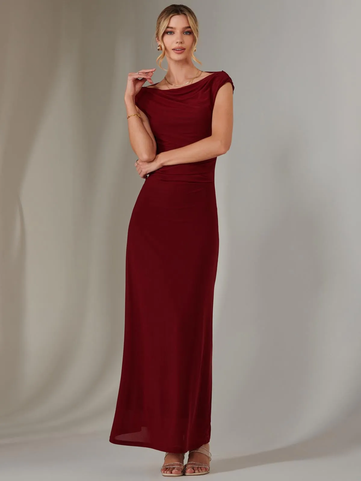 Eva Round Neck Sleeveless Maxi Dress, Burgundy