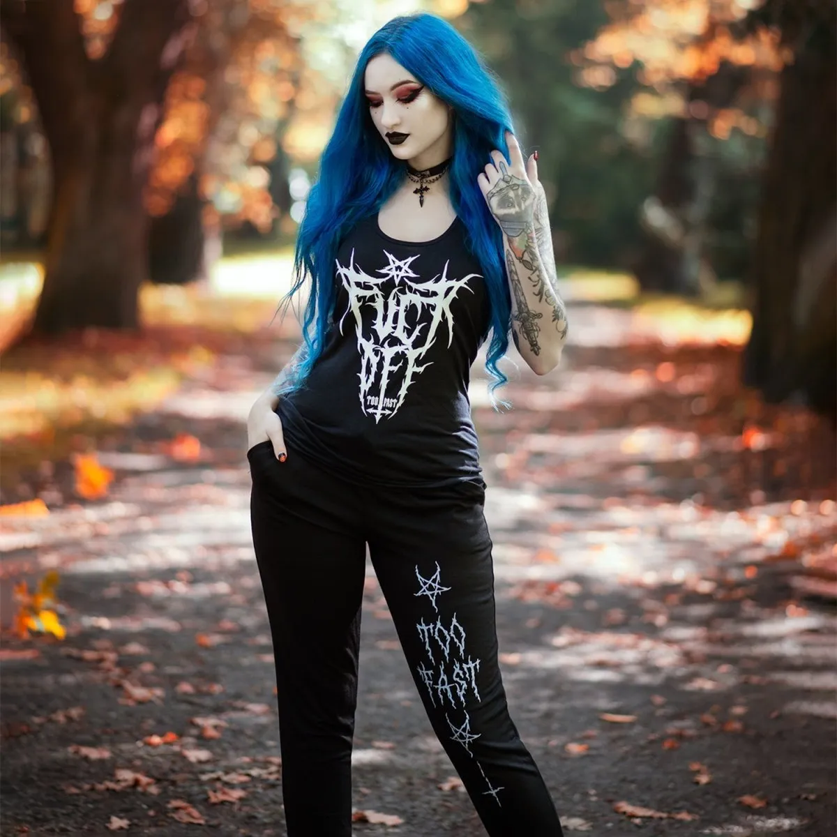 F Off Black Metal Logo Racerback Tank