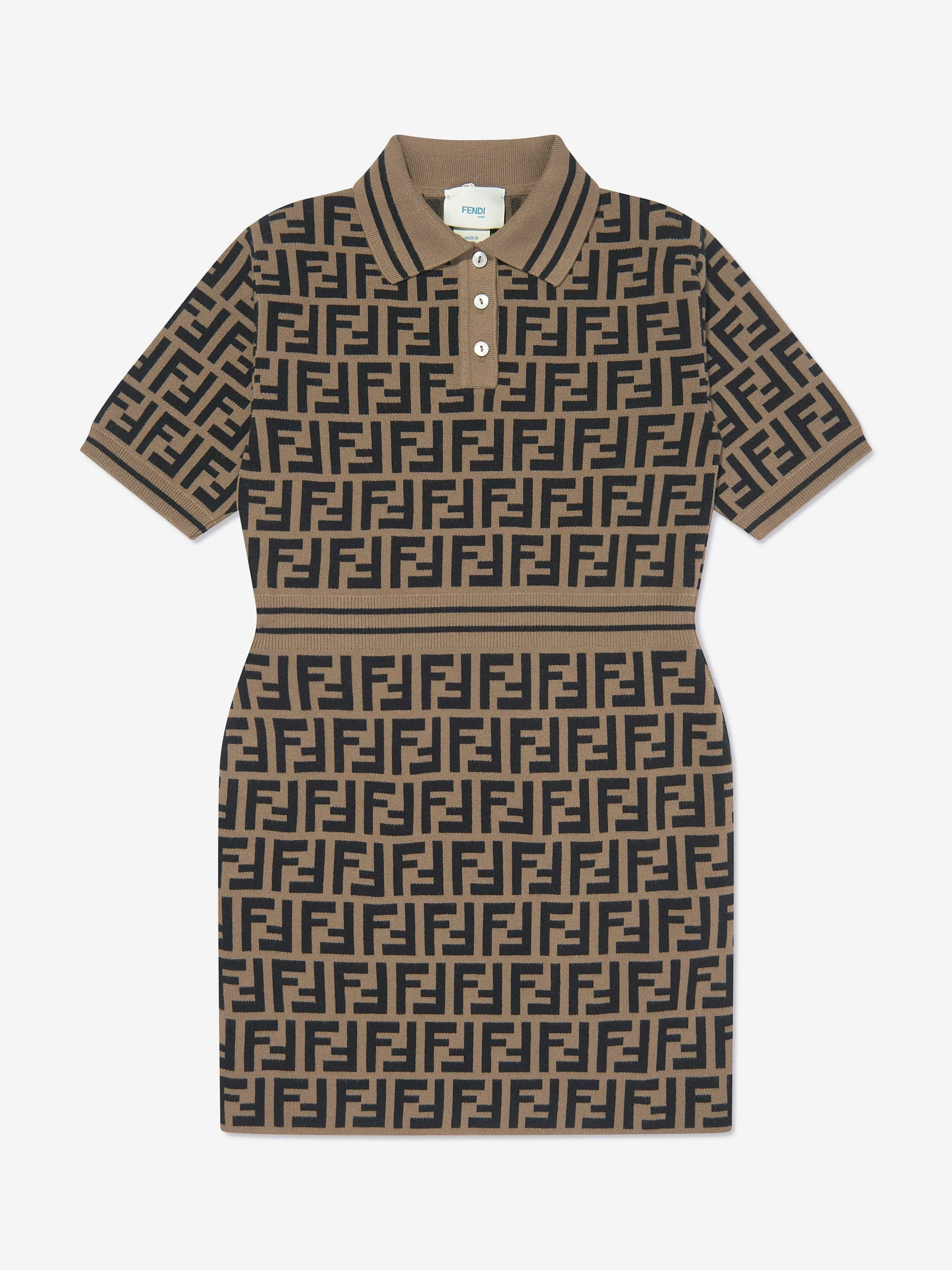 Fendi Girls FF Logo Knitted Dress in Brown