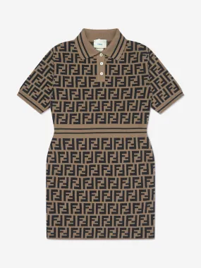 Fendi Girls FF Logo Knitted Dress in Brown