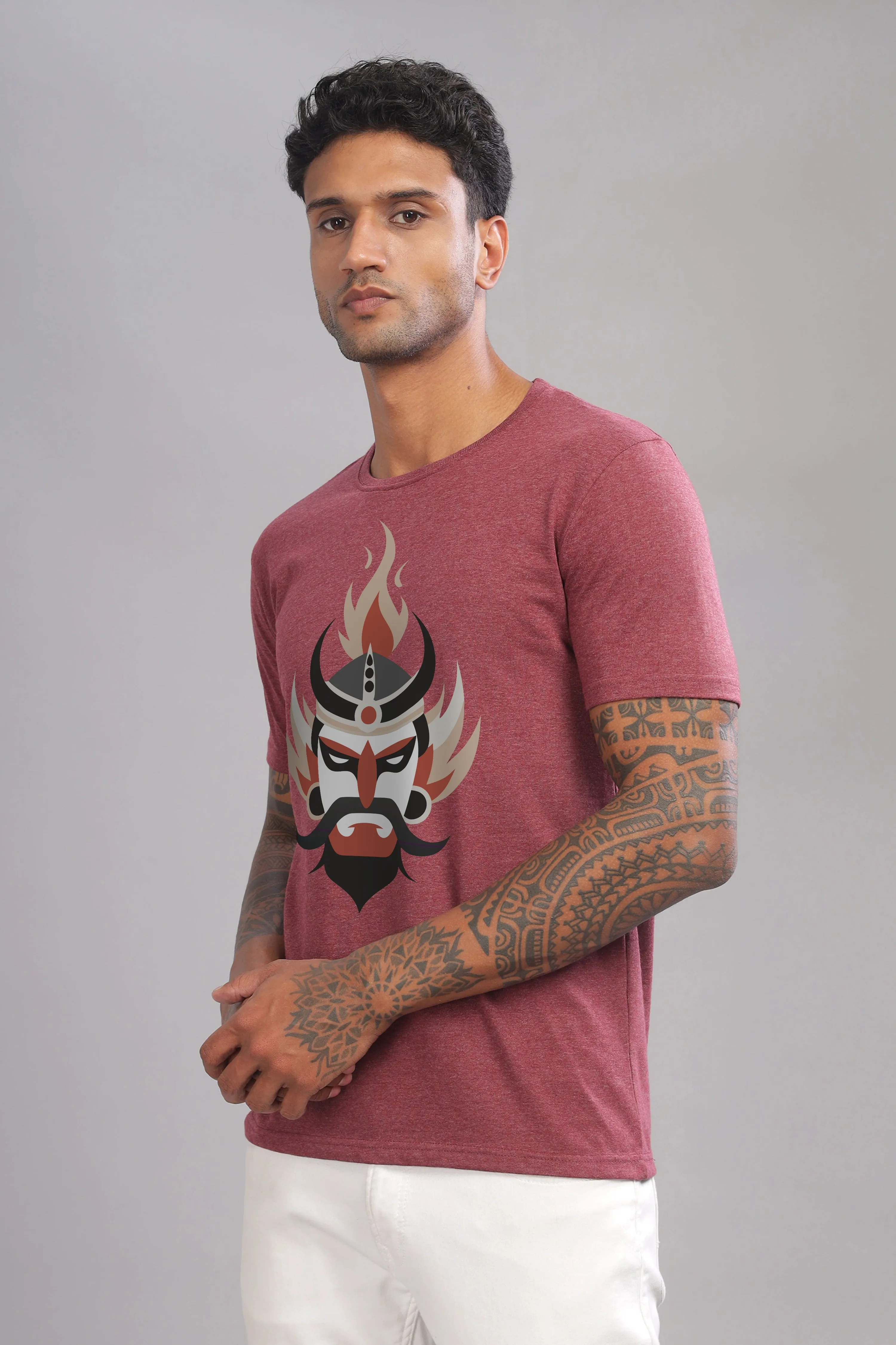 Flaming Rage - Eco Blend Cotton Maroon Crewneck Half Sleeve Unisex T-Shirt