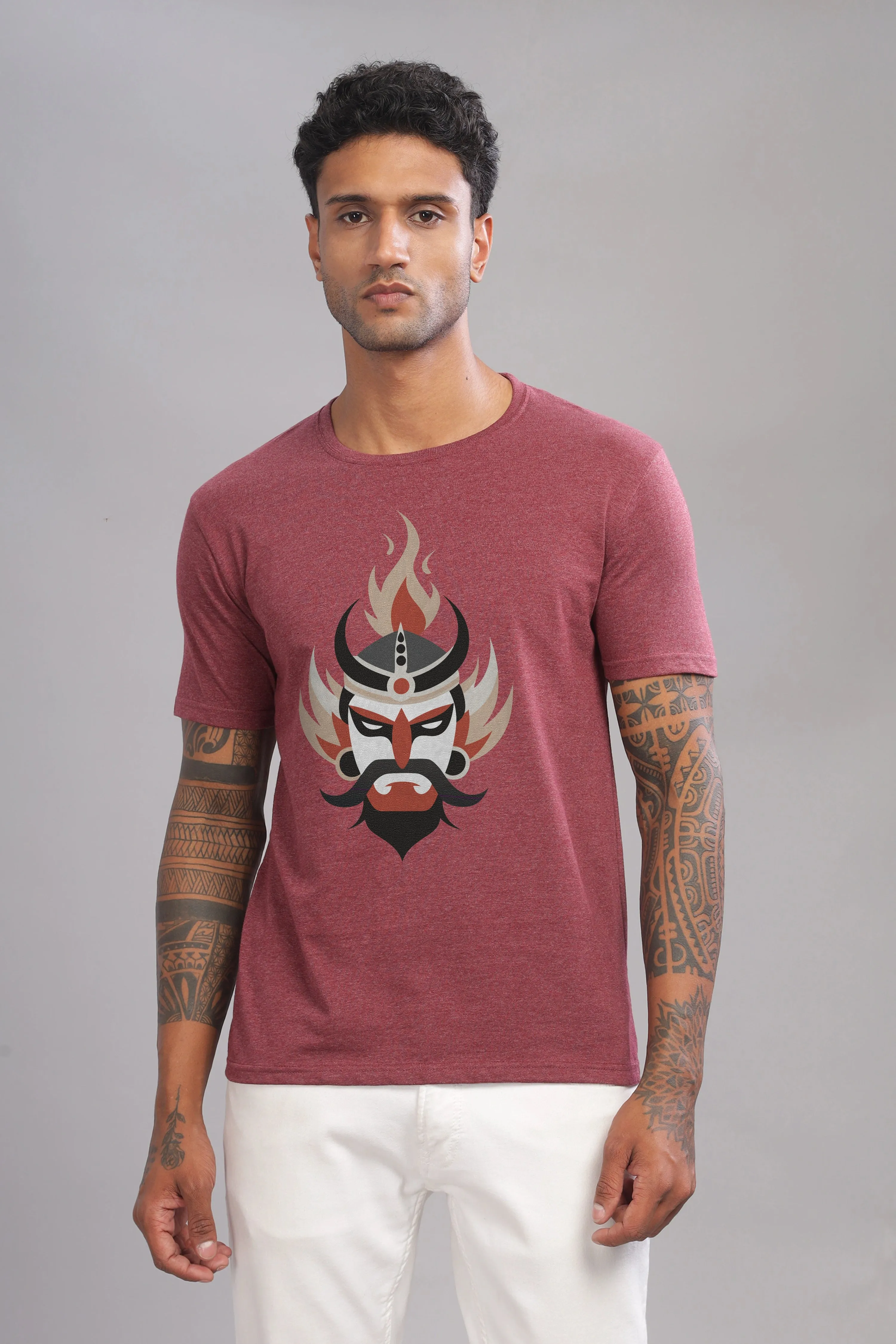 Flaming Rage - Eco Blend Cotton Maroon Crewneck Half Sleeve Unisex T-Shirt