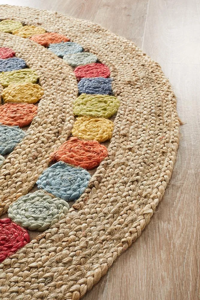 Flatweave Round Cotton Rug - Multi