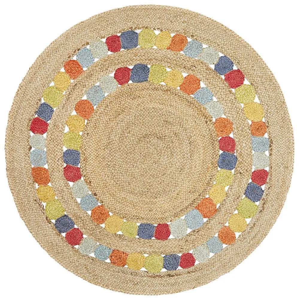 Flatweave Round Cotton Rug - Multi