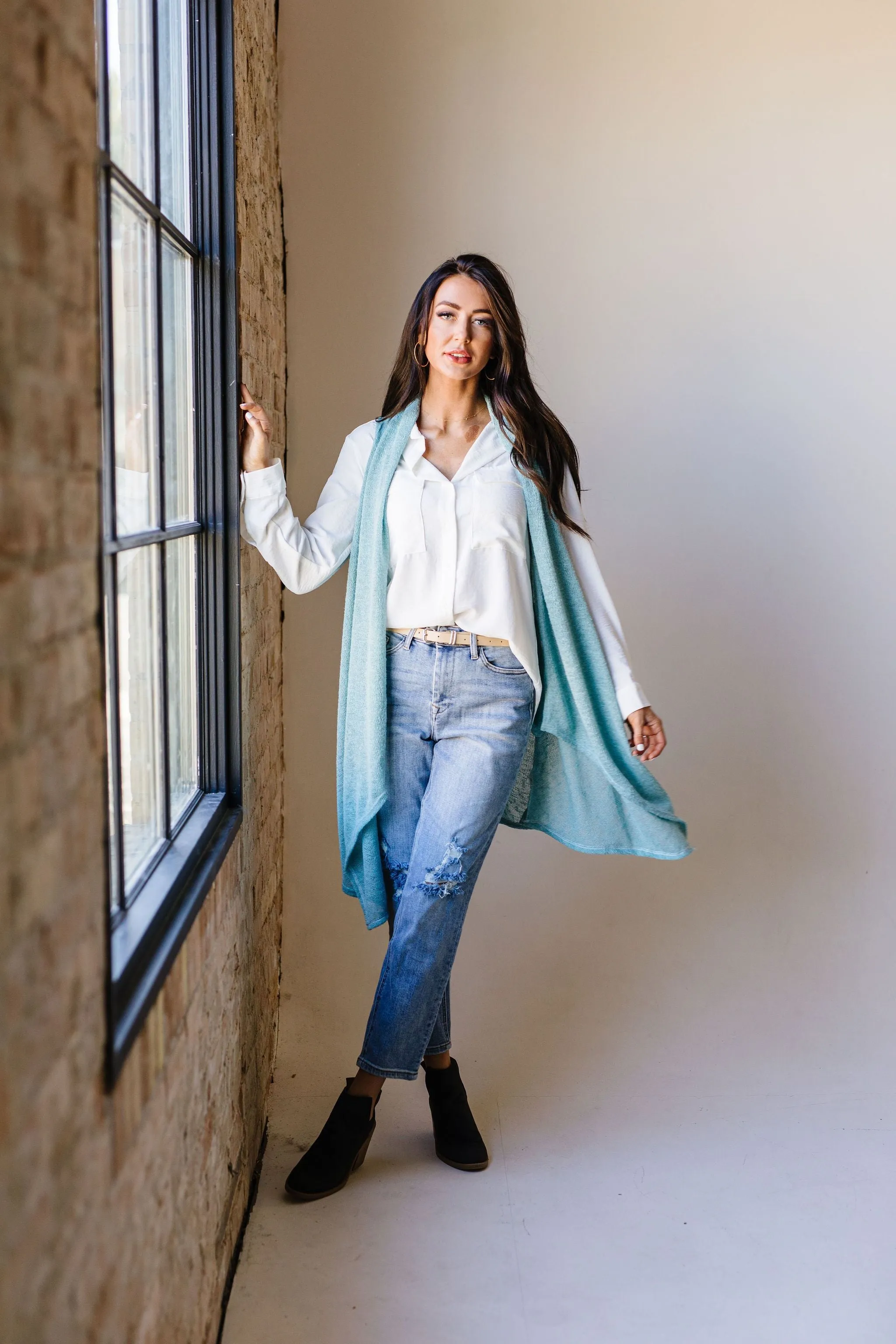 Gauzy Bohemian Cardi Vest In Sage