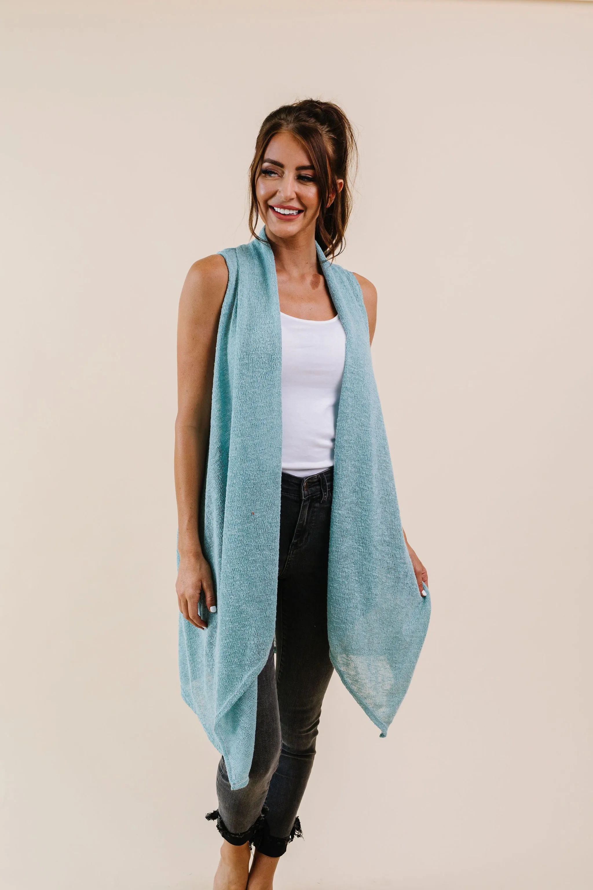 Gauzy Bohemian Cardi Vest In Sage