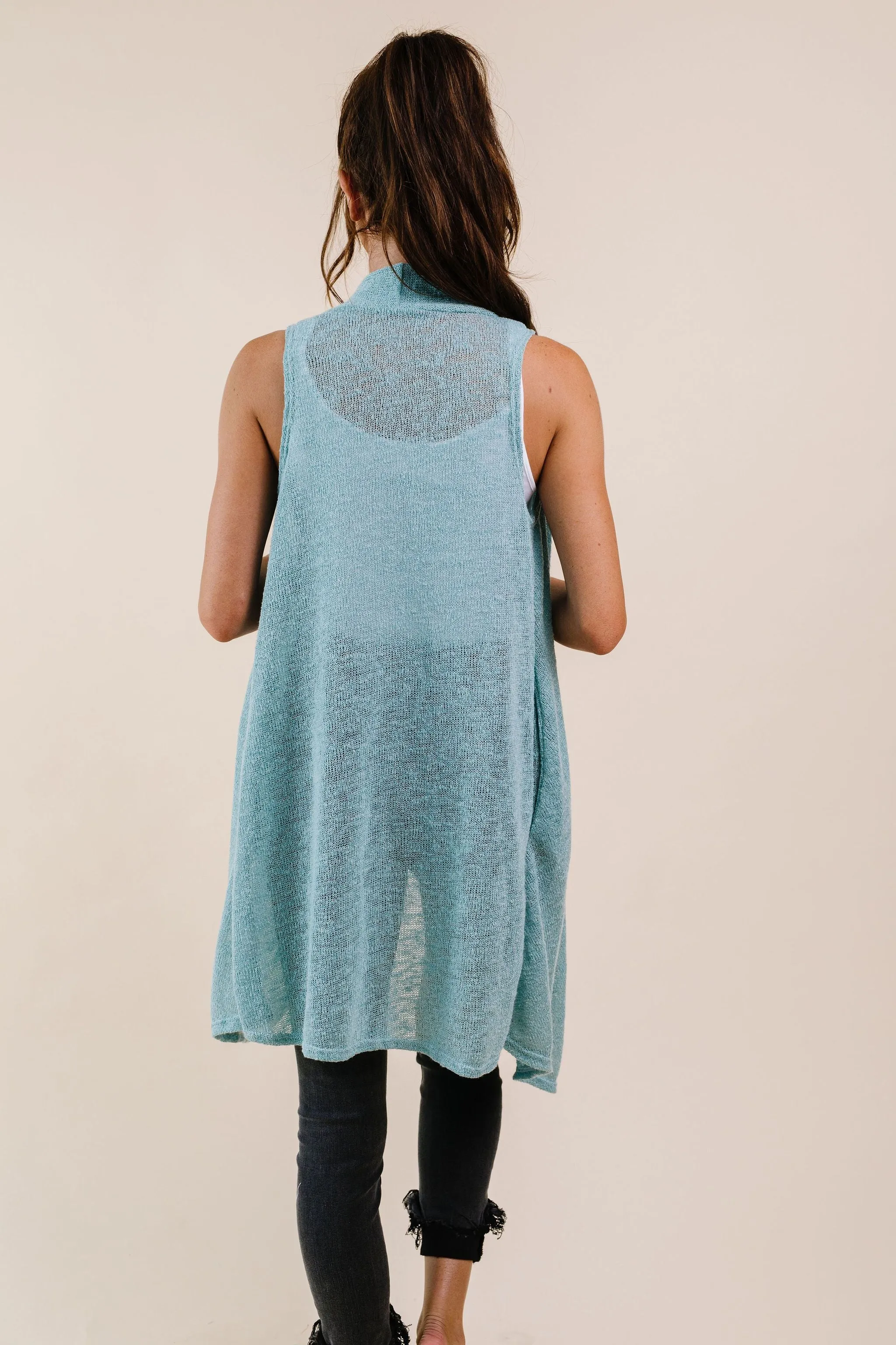 Gauzy Bohemian Cardi Vest In Sage