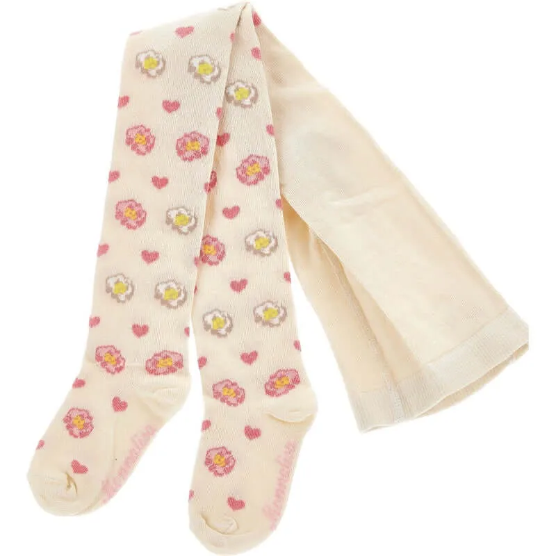 Girls Cream Rose Tights