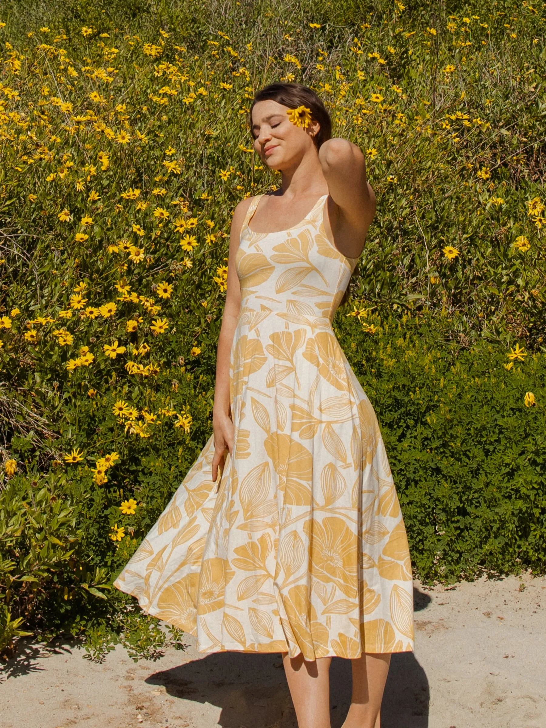 Golden Poppies Midi Dress