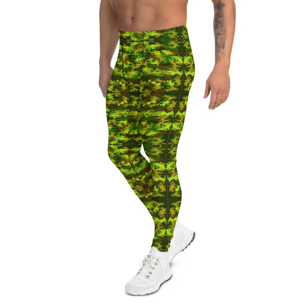 Green Camo Men's Leggings, Best Camouflaged Rave Party Costume Party Gym Meggings-Made in USA/EU/MX