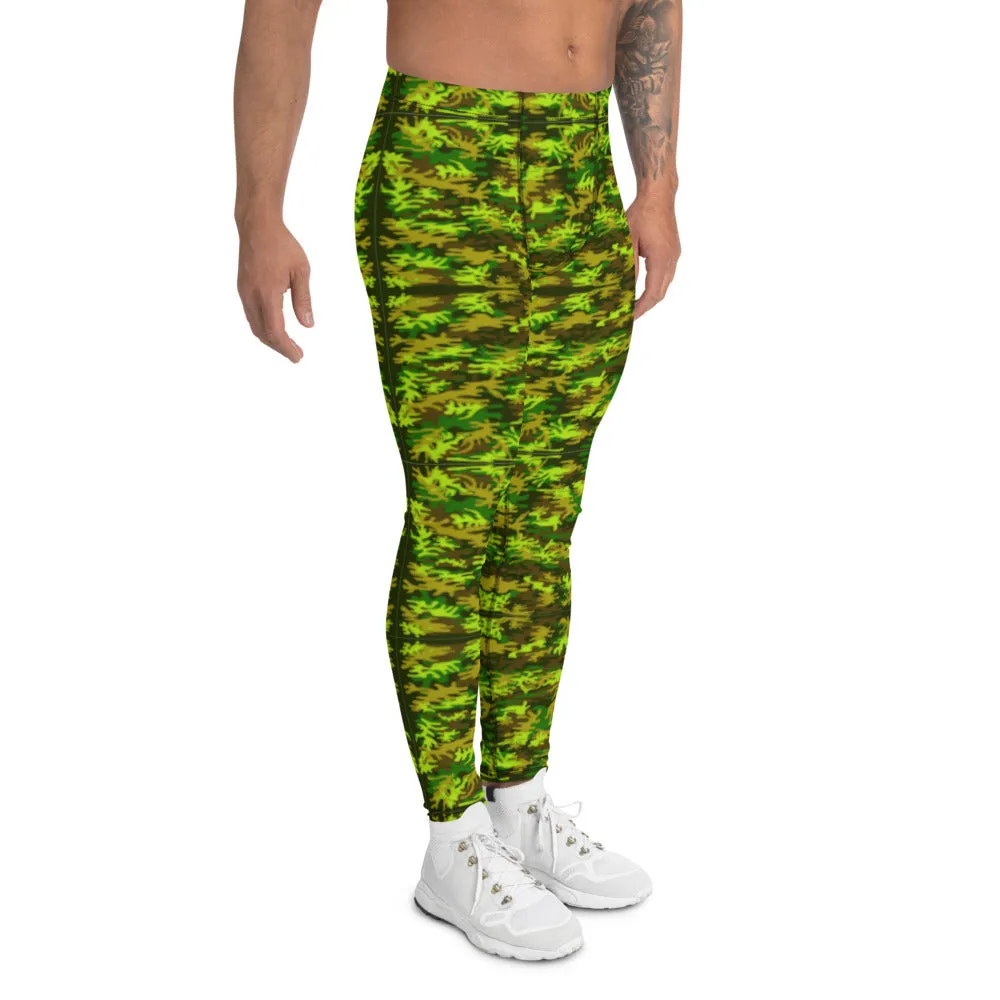 Green Camo Men's Leggings, Best Camouflaged Rave Party Costume Party Gym Meggings-Made in USA/EU/MX