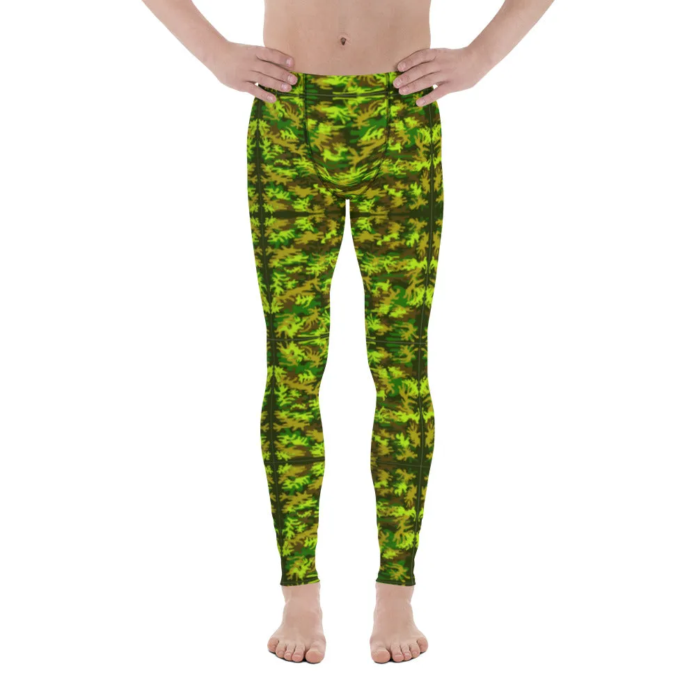 Green Camo Men's Leggings, Best Camouflaged Rave Party Costume Party Gym Meggings-Made in USA/EU/MX