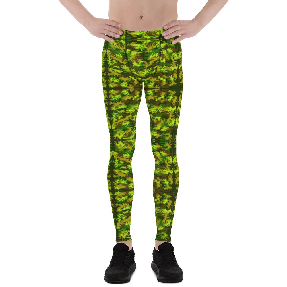 Green Camo Men's Leggings, Best Camouflaged Rave Party Costume Party Gym Meggings-Made in USA/EU/MX