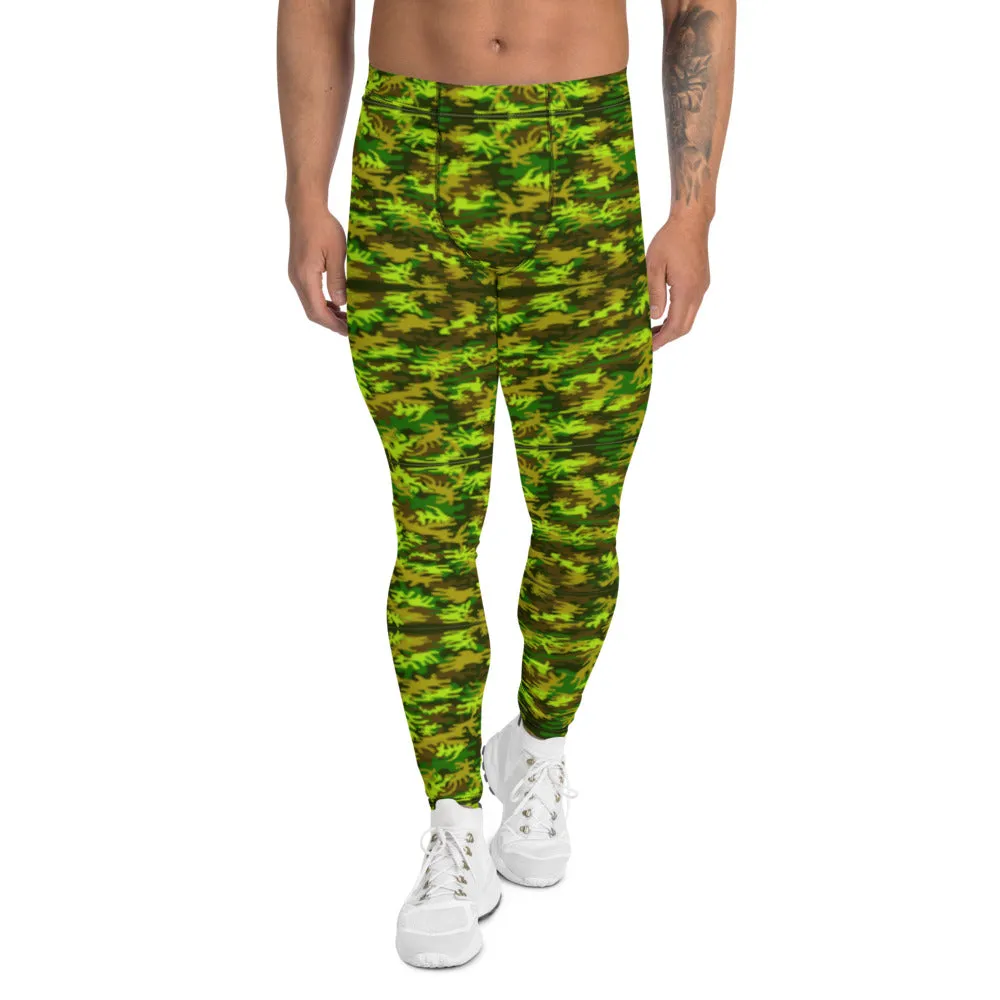 Green Camo Men's Leggings, Best Camouflaged Rave Party Costume Party Gym Meggings-Made in USA/EU/MX