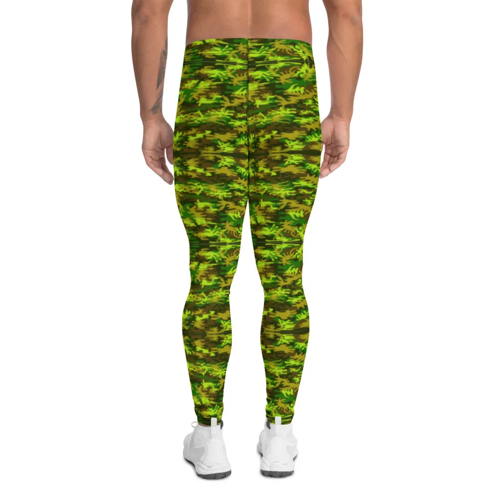 Green Camo Men's Leggings, Best Camouflaged Rave Party Costume Party Gym Meggings-Made in USA/EU/MX