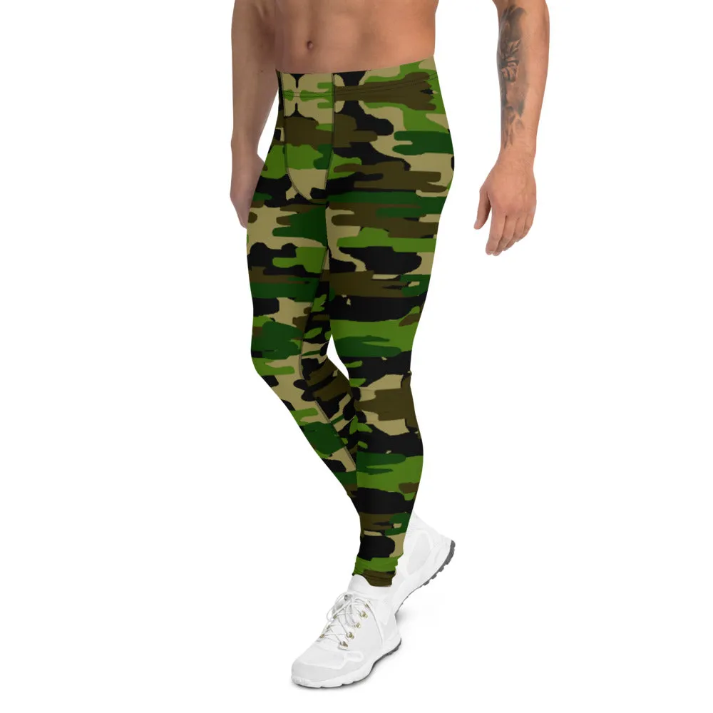 Green Camo Print Men's Leggings, Military Green Camouflage Best Meggings-Made in USA/EU