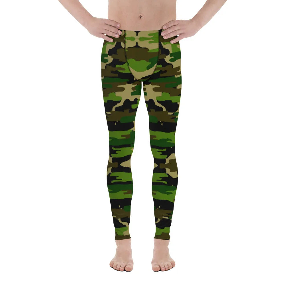 Green Camo Print Men's Leggings, Military Green Camouflage Best Meggings-Made in USA/EU