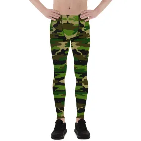 Green Camo Print Men's Leggings, Military Green Camouflage Best Meggings-Made in USA/EU