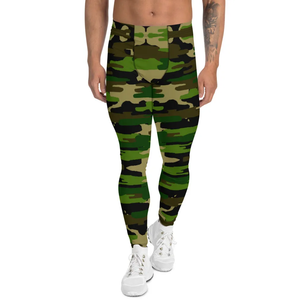 Green Camo Print Men's Leggings, Military Green Camouflage Best Meggings-Made in USA/EU