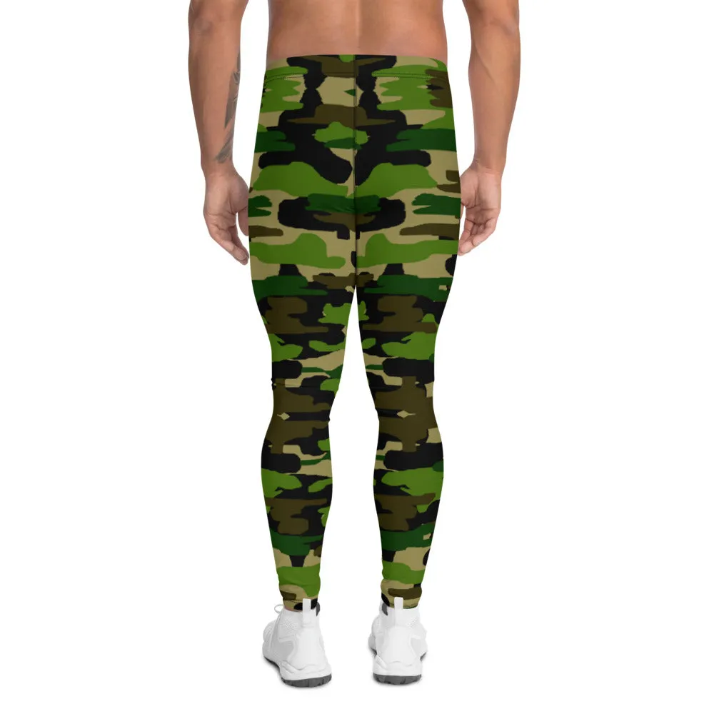 Green Camo Print Men's Leggings, Military Green Camouflage Best Meggings-Made in USA/EU