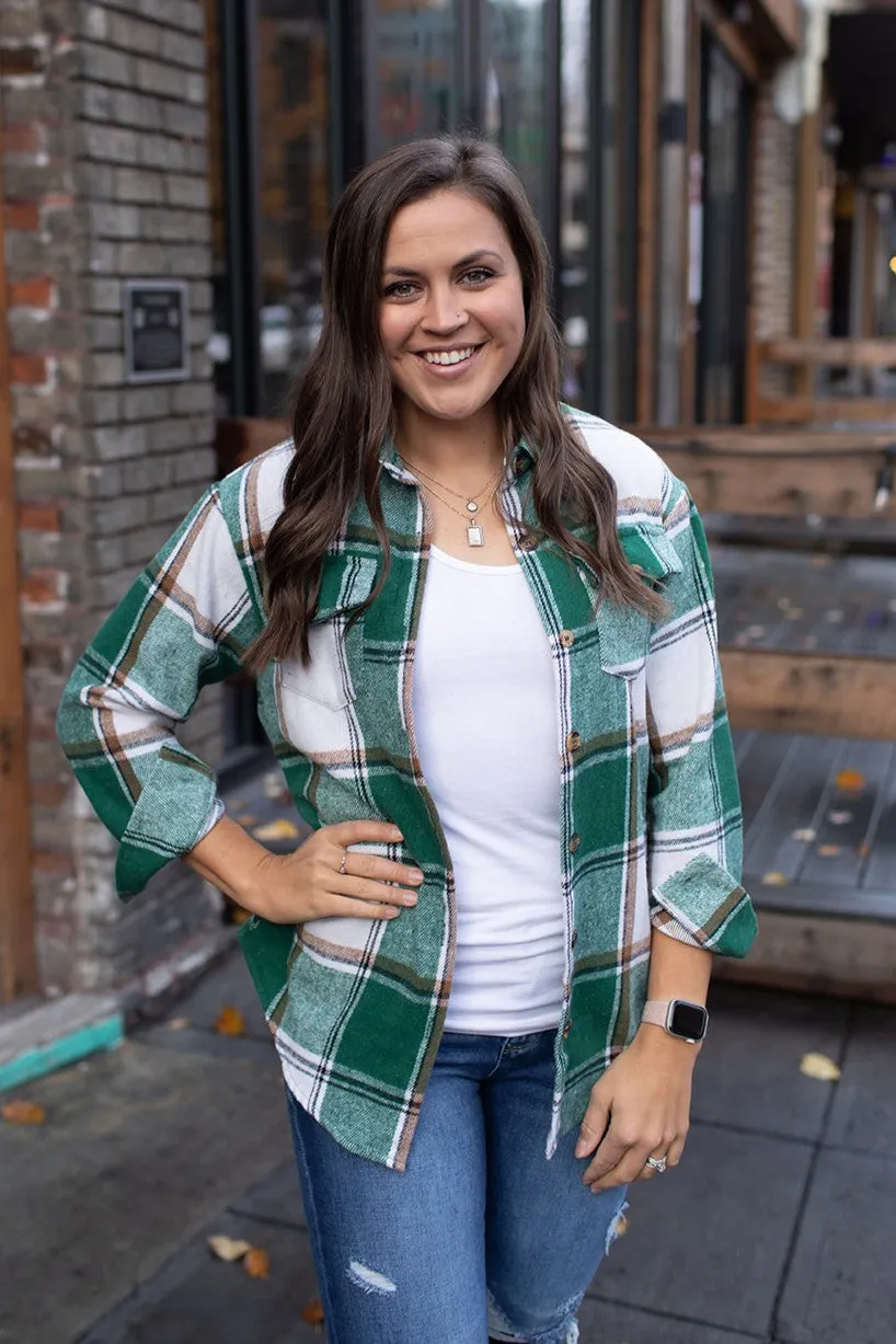 Green Plaid Flannel Shacket (SM-XL)