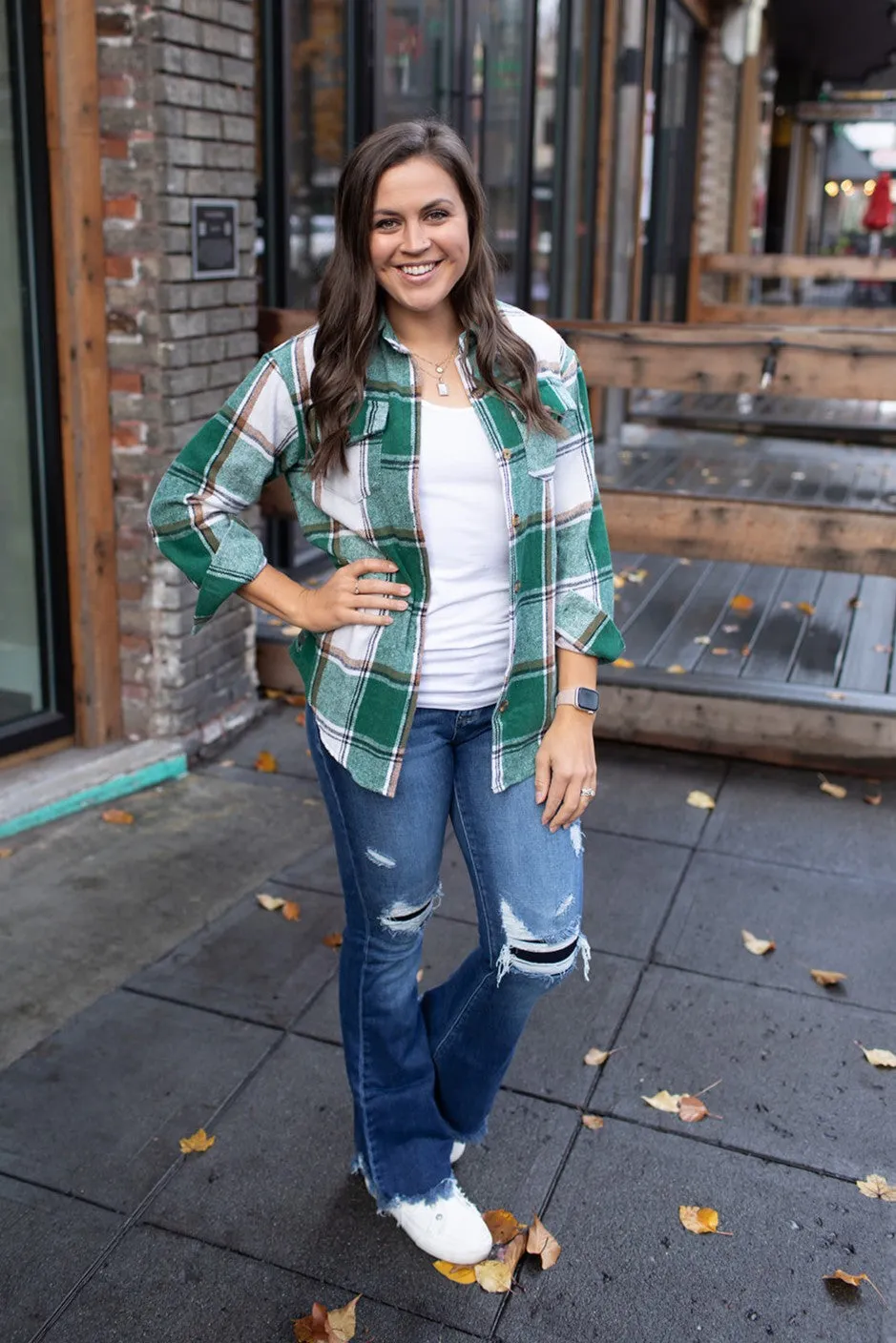 Green Plaid Flannel Shacket (SM-XL)