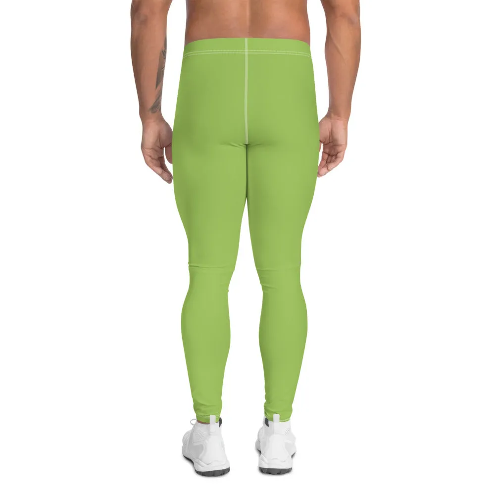 Green Solid Color Men's Leggings, Simplistic Pastel Run Tights Meggings For Men - Made in USA/EU