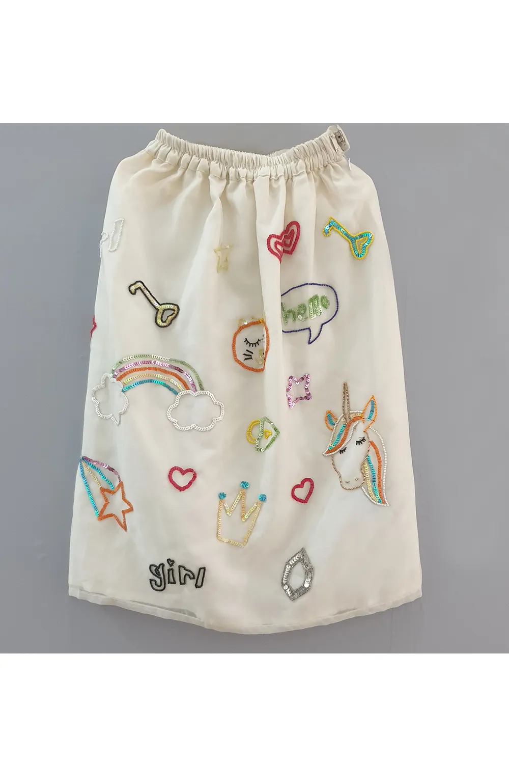 Hand painted unicorn theme white skirt