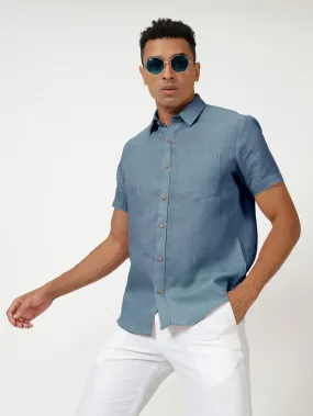 Harvey - Pure Linen Half Sleeve Shirt - Blue Grey (Factory Rescue)