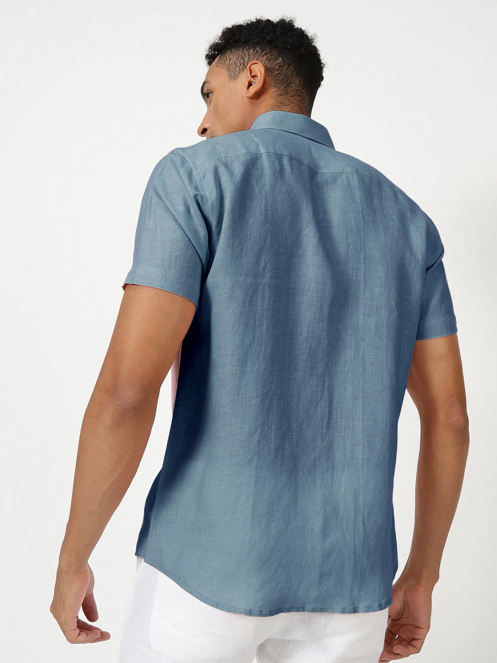 Harvey - Pure Linen Half Sleeve Shirt - Blue Grey (Factory Rescue)