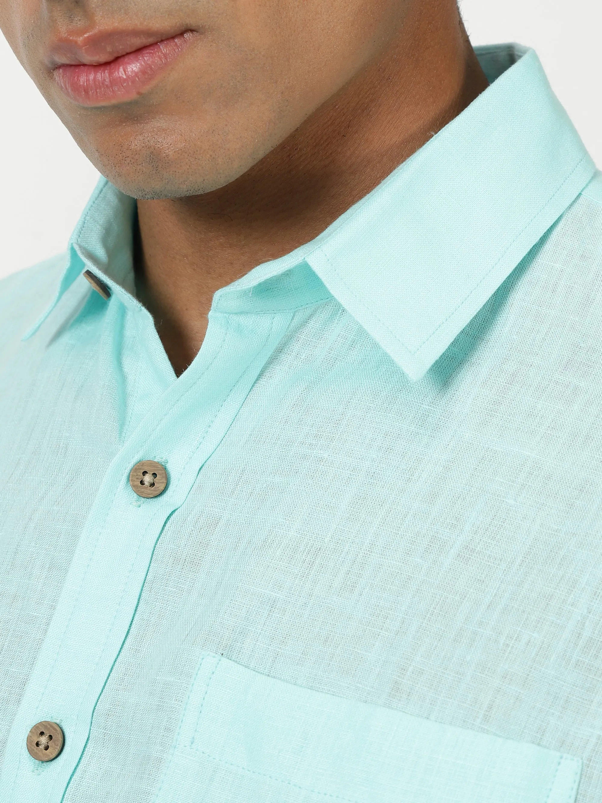 Harvey - Pure Linen Half Sleeve Shirt - Cyan Blue (Factory Rescue)