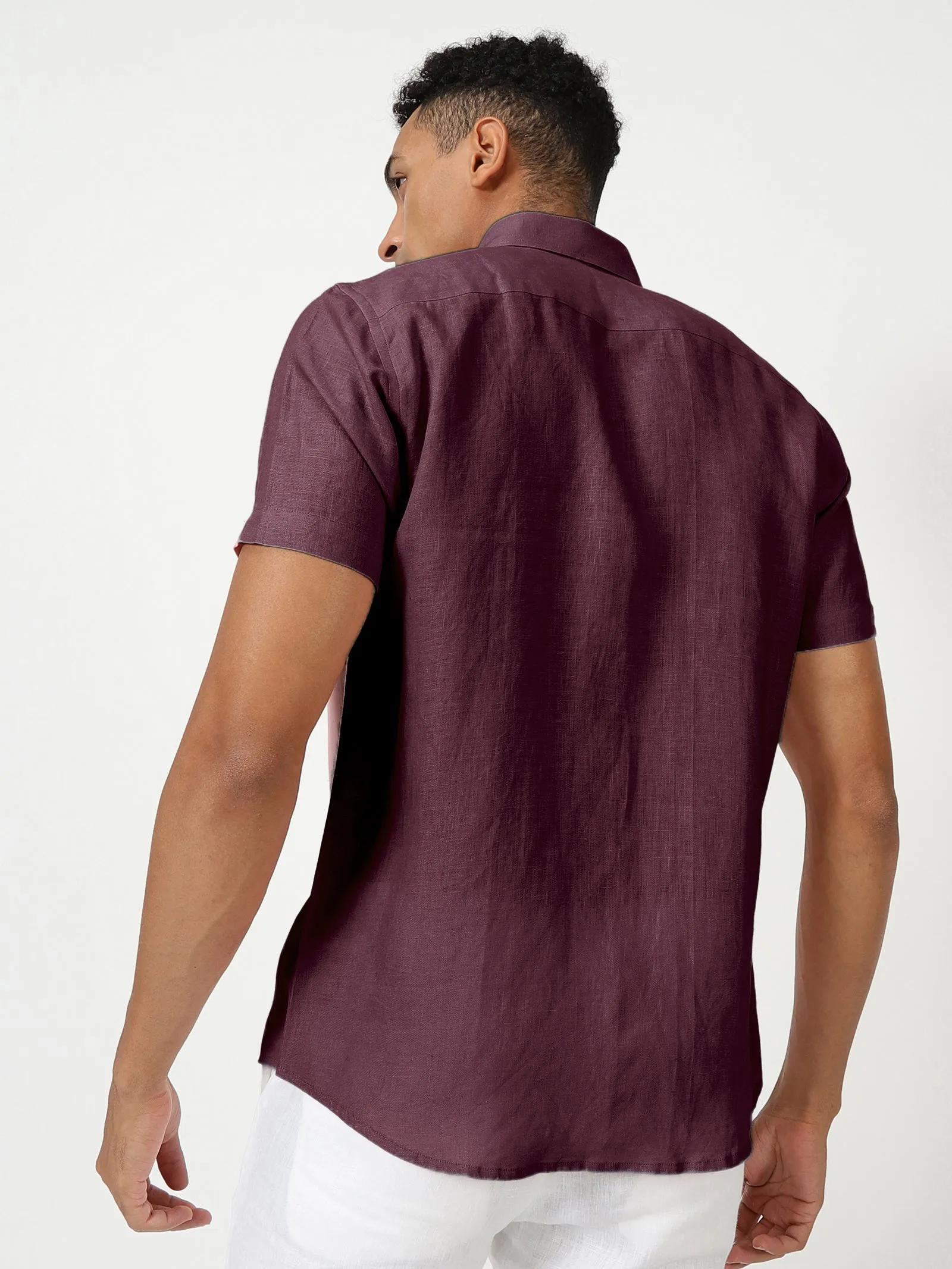 Harvey - Pure Linen Half Sleeve Shirt - Dark Purple (Factory Rescue)