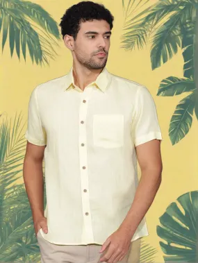 Harvey - Pure Linen Half Sleeve Shirt - Light Yellow (Factory Rescue)