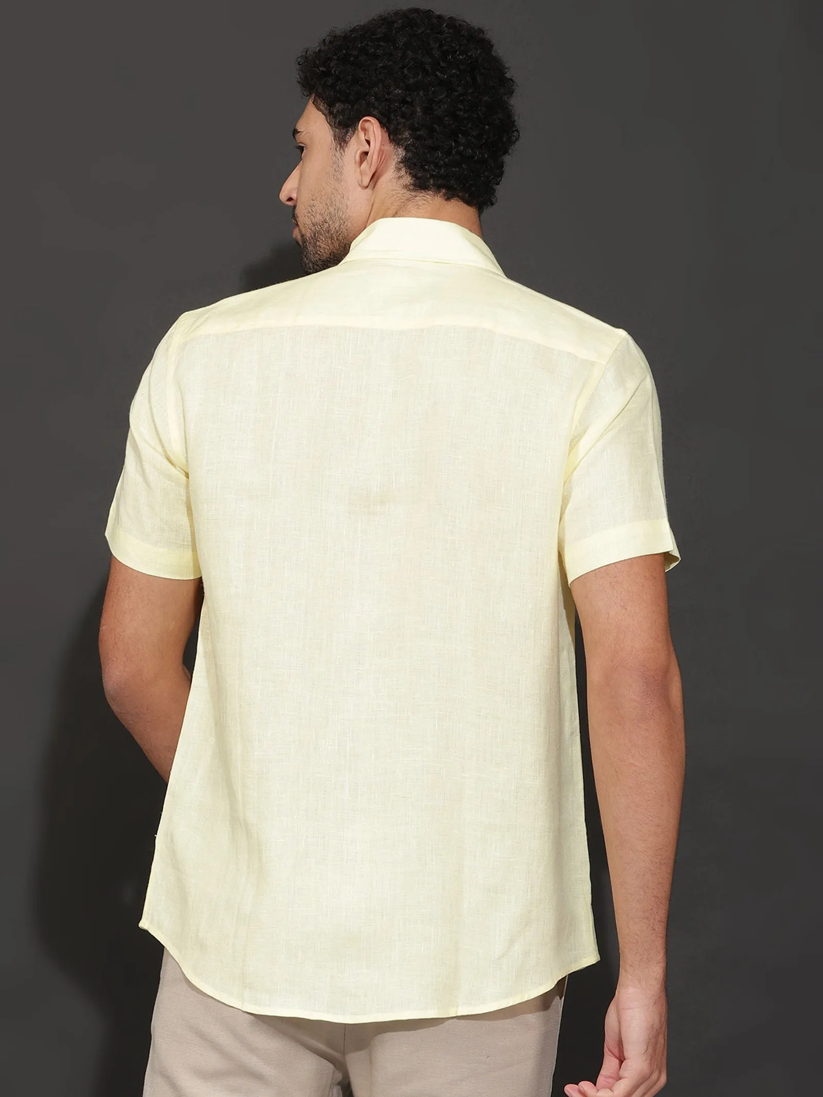 Harvey - Pure Linen Half Sleeve Shirt - Light Yellow (Factory Rescue)