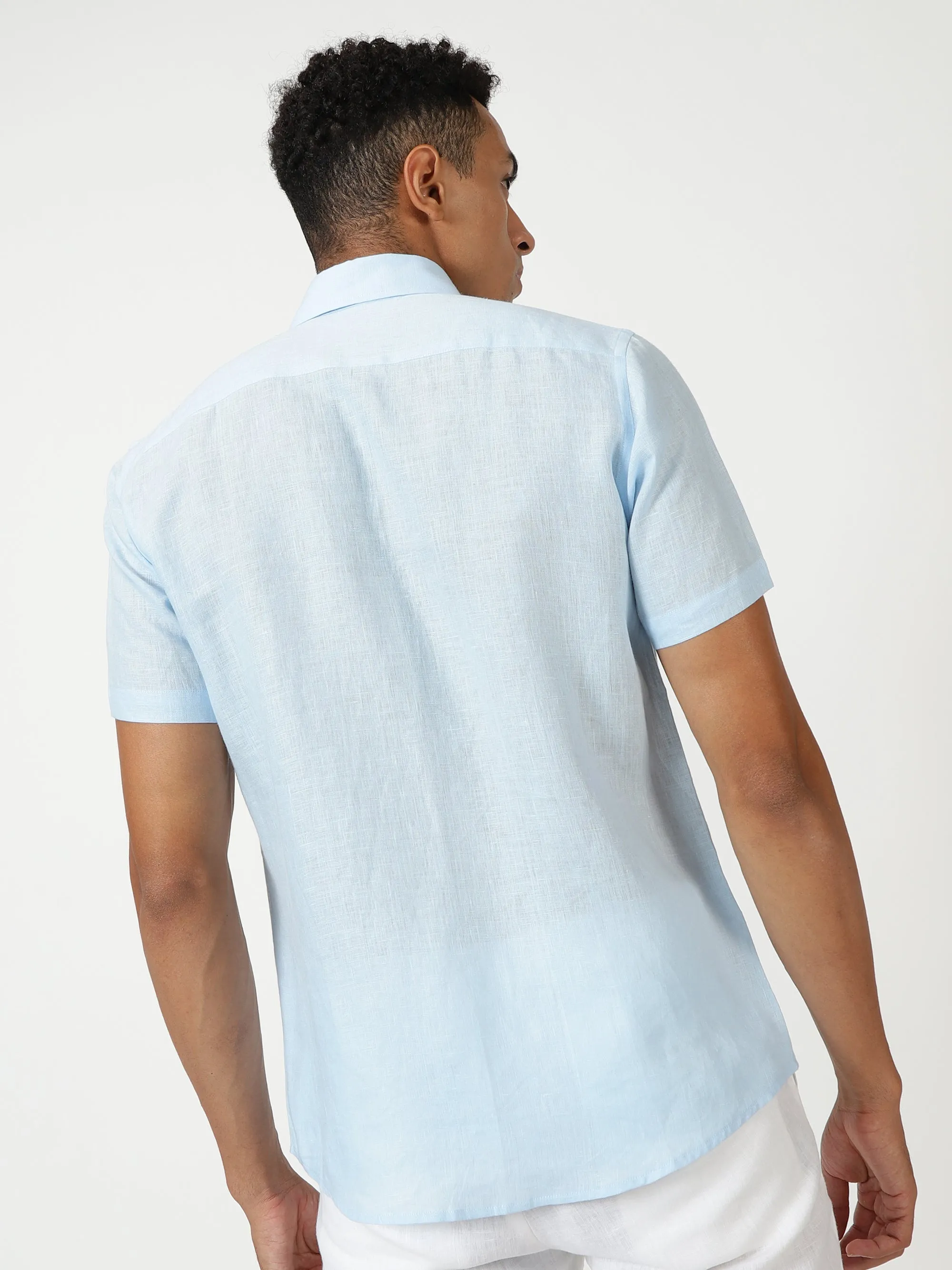 Harvey - Pure Linen Half Sleeve Shirt - Sky Blue (Factory Rescue)