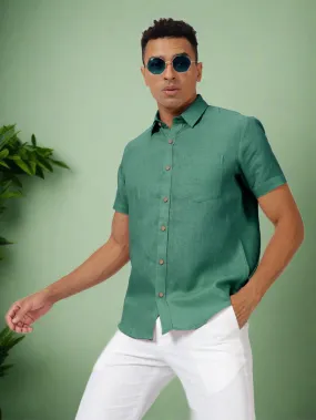 Harvey - Pure Linen Half Sleeve Shirt - Teal Green (Factory Rescue)