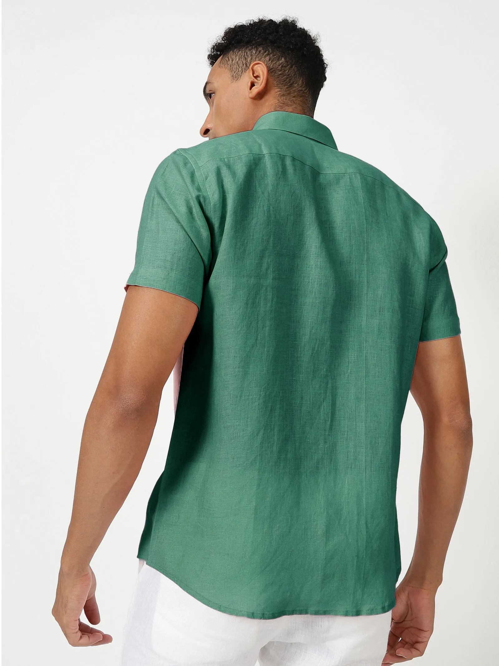 Harvey - Pure Linen Half Sleeve Shirt - Teal Green (Factory Rescue)