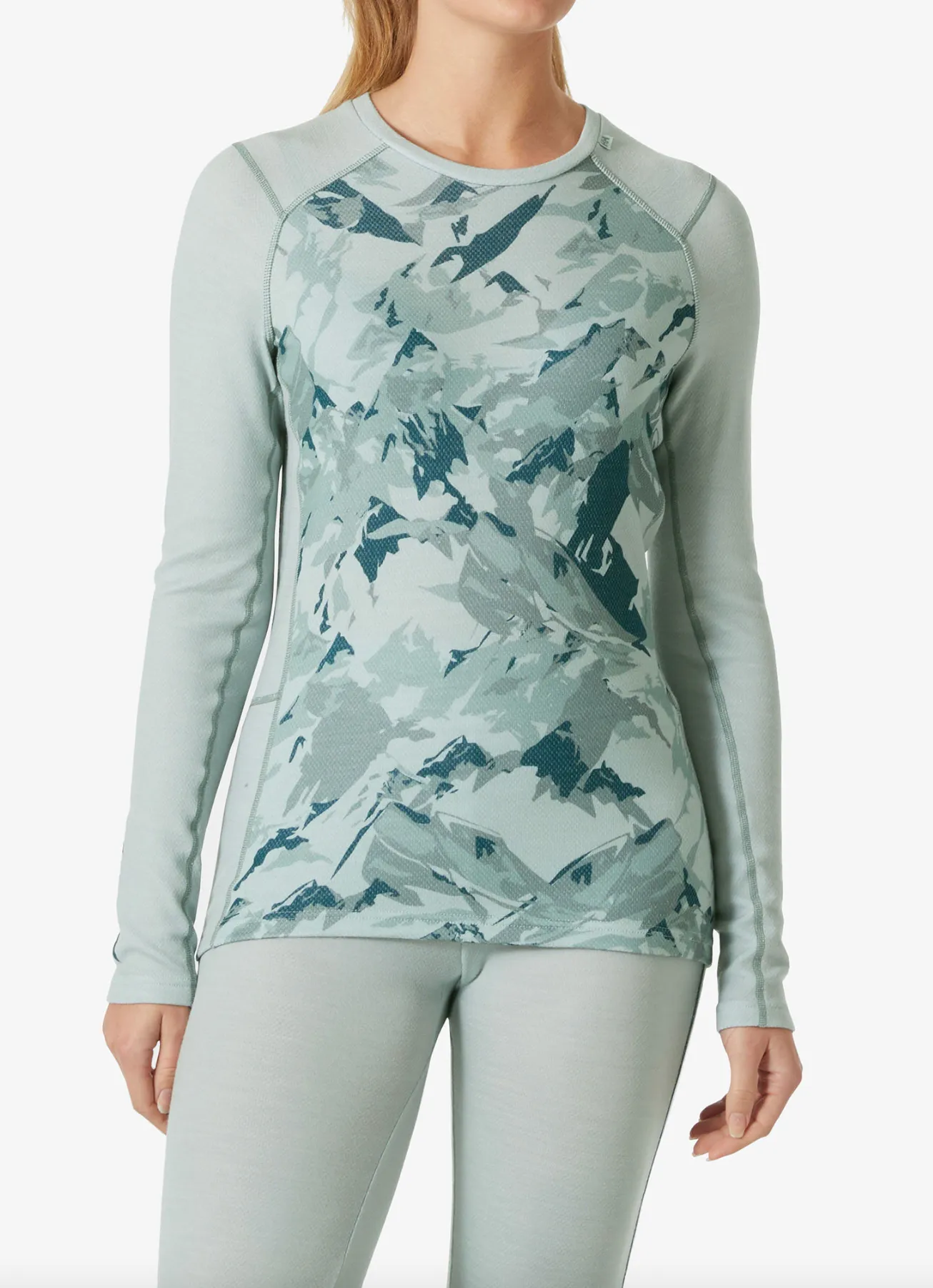 Helly Hansen Lifa Merino Midweight Graphic Crew - Green Mist Mountain Camo