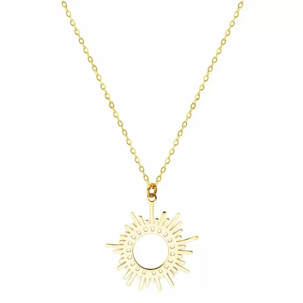 Hollow Sun Gold Stainless Steel Necklace