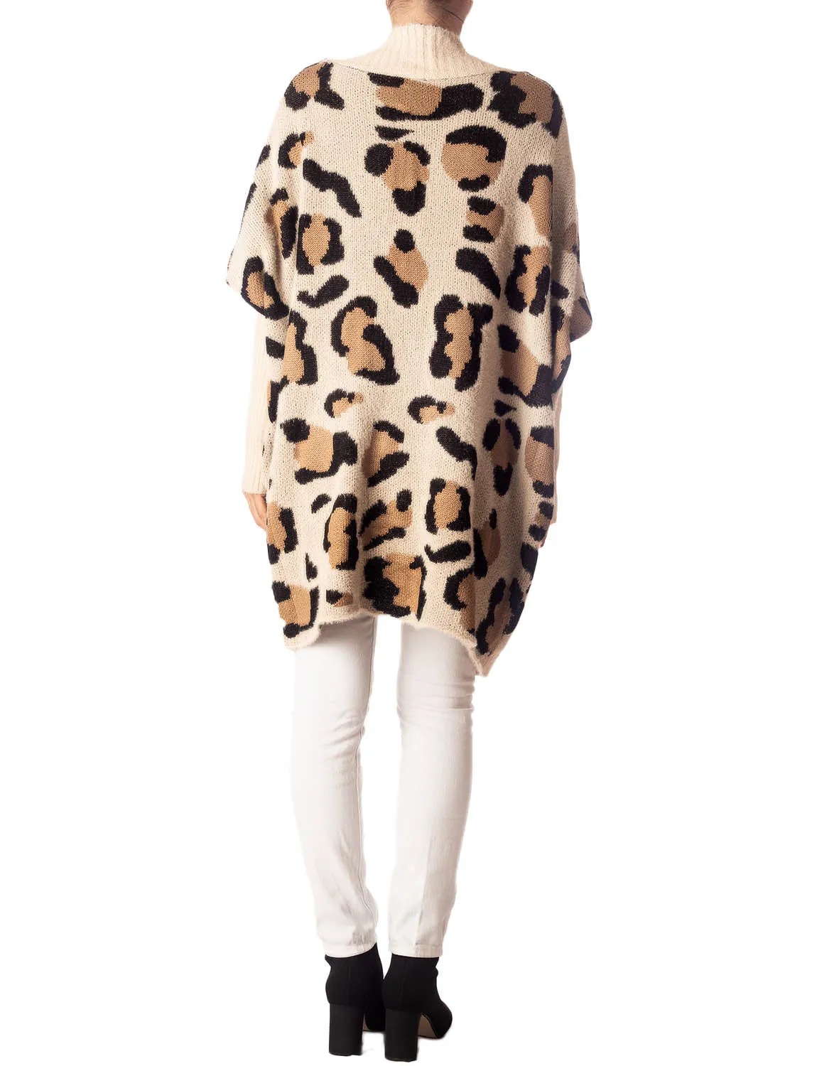 iB-iP Women's Leopard Sweater Loose Oversized Casual Long Sleeve Cardigan