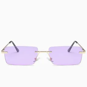 Iconic Look Rimless Rectangle Frame Tinted Sunglasses - Purple