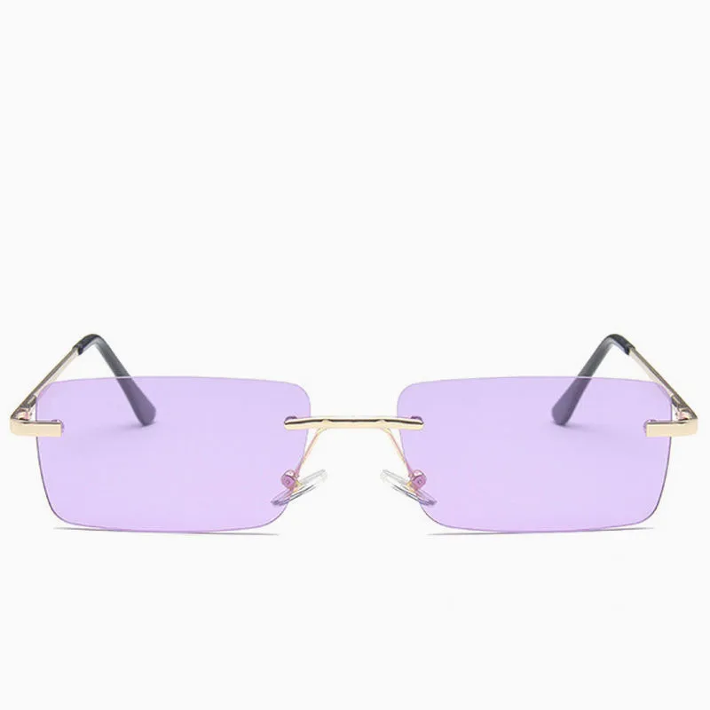 Iconic Look Rimless Rectangle Frame Tinted Sunglasses - Purple