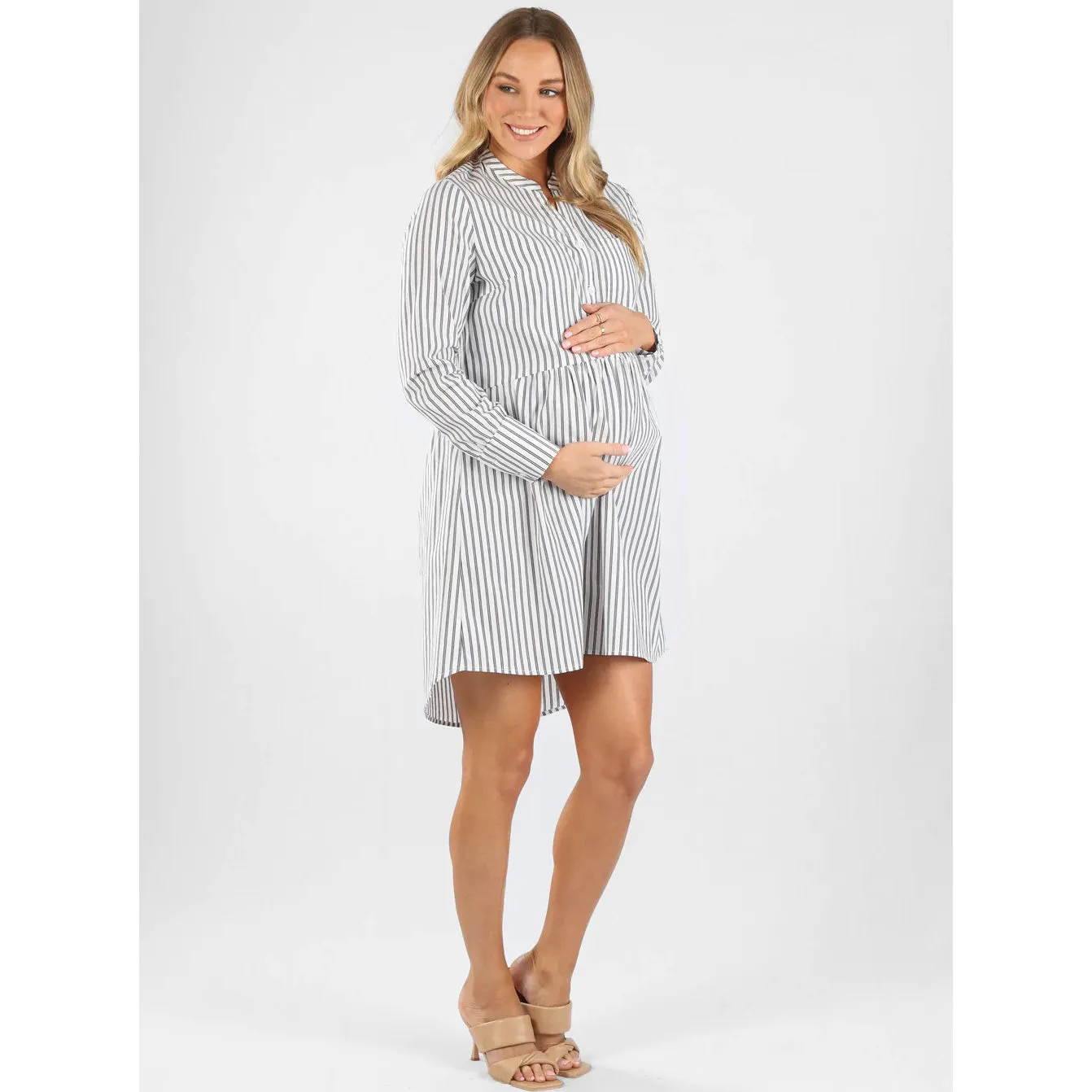 Iris Maternity & Nursing Dress - Navy Stripes (Small)