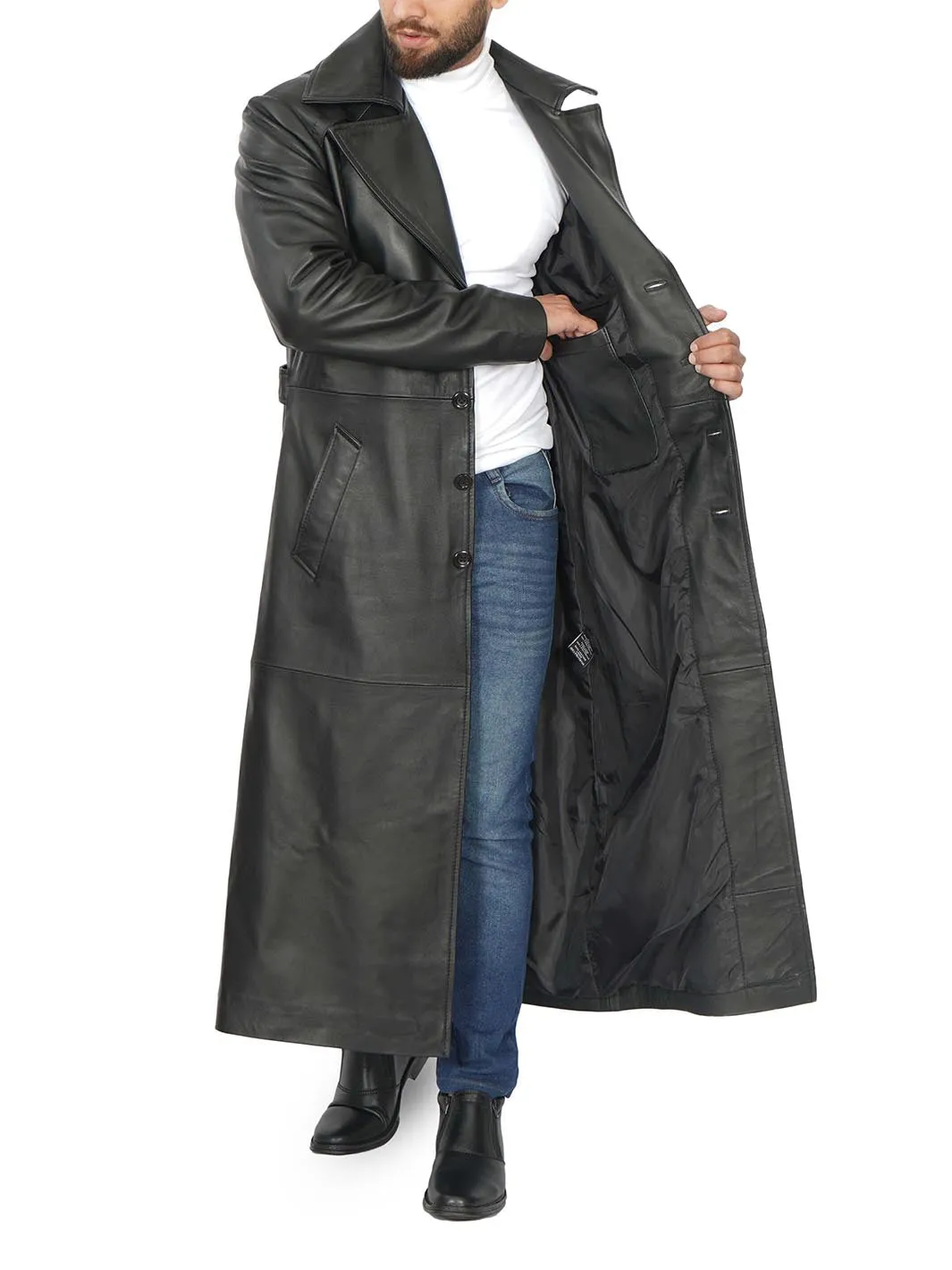 Jackson Men's Black Leather Long Coat