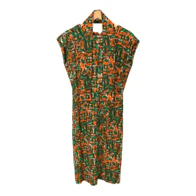 Jaeger Vintage 1960's Ban-Lon Sleeveless Dress Abstract Orange and Green Print UK Size 10