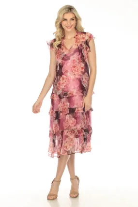 Johnny Was Love Carina Silk Floral Ruffled Tiered Midi Slip Dress Boho Chic L31823