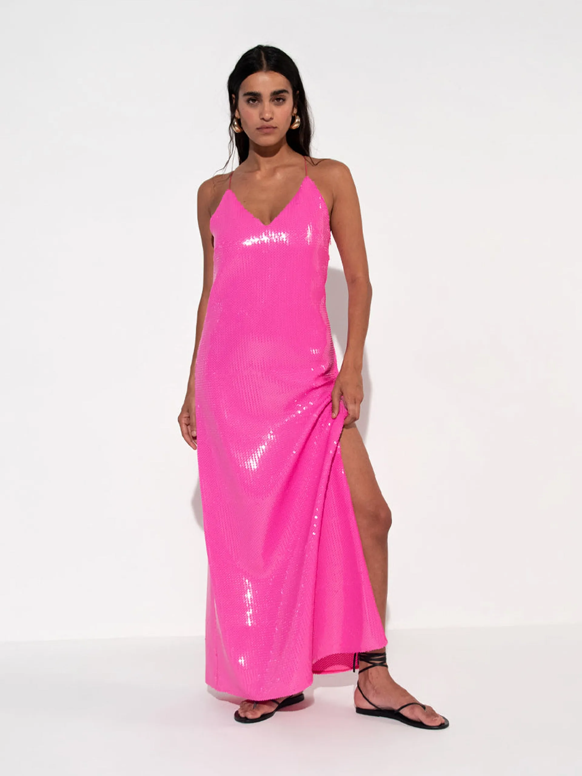 Jojo Fuschia pink sequin maxi dress