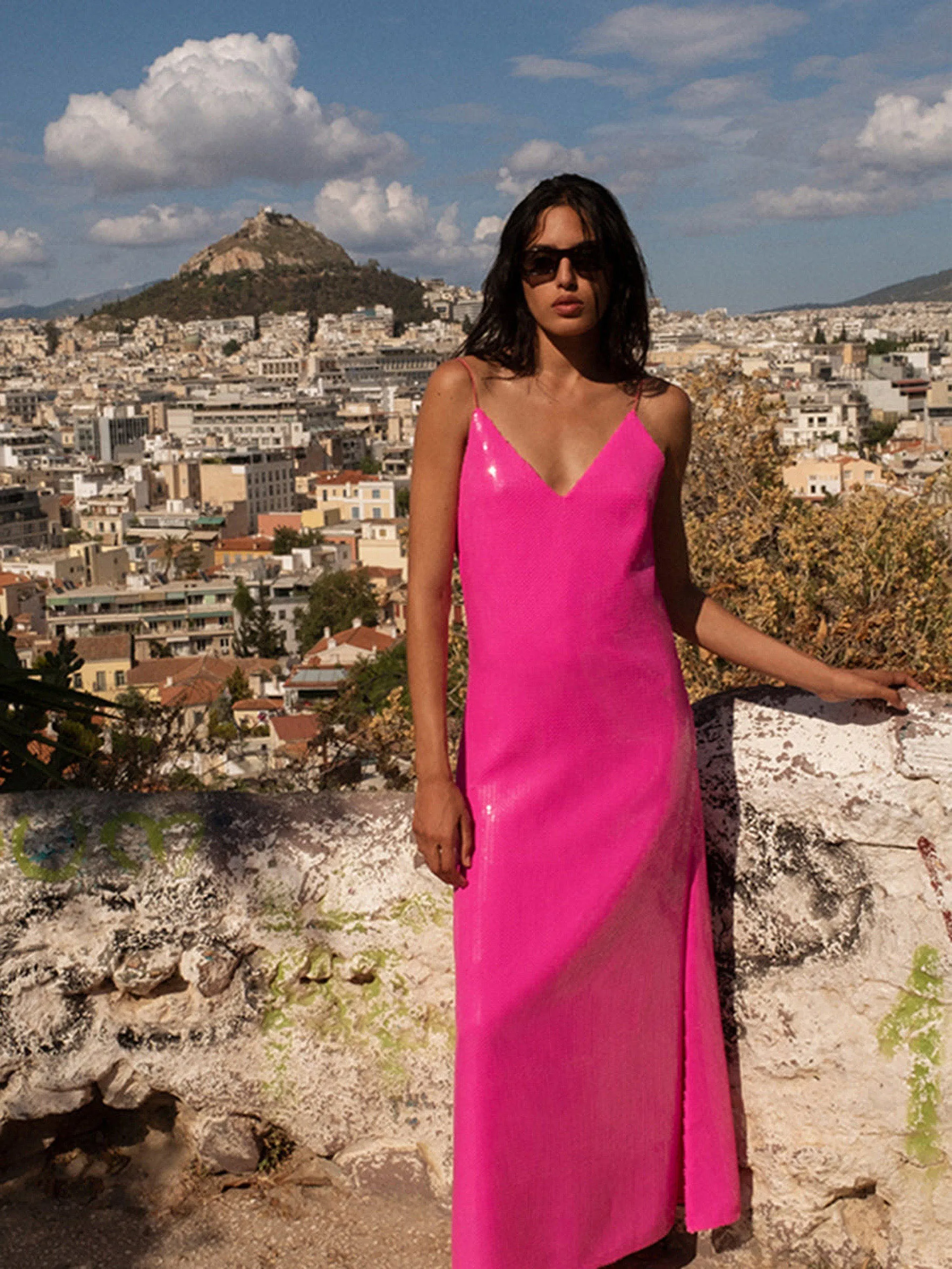 Jojo Fuschia pink sequin maxi dress