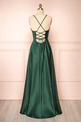 Julia Green | Satin Maxi Dress w/ High Slit